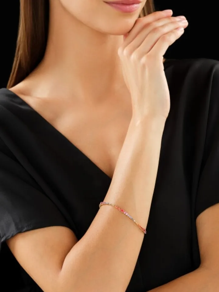 Bransoletka z żółtego złota z brylantami i szafirami kolorowymi - 18 cm - próba 585