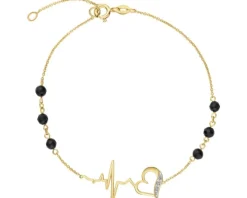 Bransoletka z żółtego złota z diamentami i agatami - EKG serca - próba 375