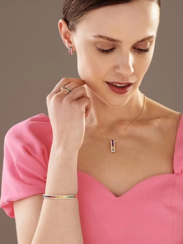 Bransoletka z żółtego złota z brylantami i szafirami kolorowymi - próba 585