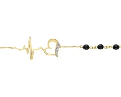 Bransoletka z żółtego złota z diamentami i agatami - EKG serca - próba 585