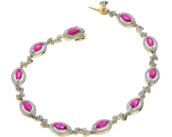 Bransoletka z żółtego złota  z brylantami i rubinami - 18 cm - próba 585