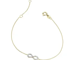 Bransoletka z żółtego złota z diamentami - nieskończoność - 0,02 ct - próba 375