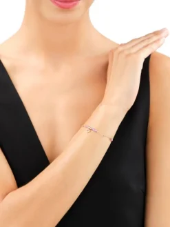 Bransoletka z żółtego złota z diamentami i kamieniami ozdobnymi - serce - próba 375