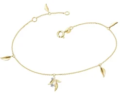 Bransoletka z żółtego złota z diamentami - liście - 0,006 ct - próba 585