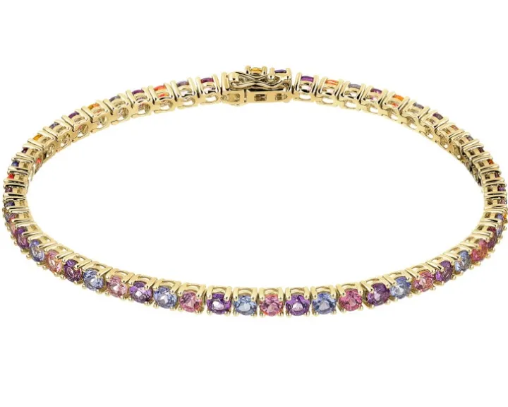 Bransoletka z żółtego złota z brylantem, kamieniami szlachetnymi i ozdobnymi - 18 cm - próba 585