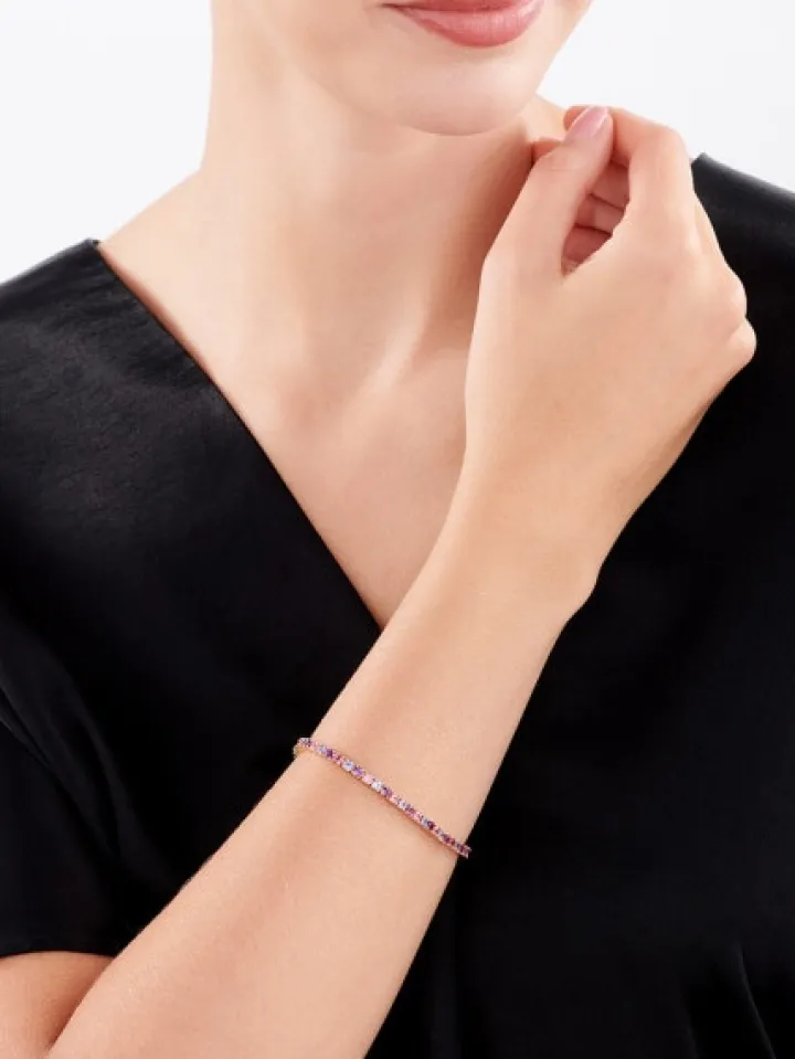 Bransoletka z żółtego złota z brylantem, kamieniami szlachetnymi i ozdobnymi - 18 cm - próba 585