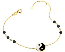 Bransoletka z żółtego złota z diamentami, emalią i agatami - yin yang - próba 375