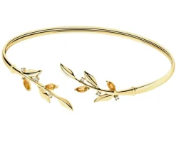 Bransoletka z żółtego złota z diamentami i cytrynami - liście - próba 375