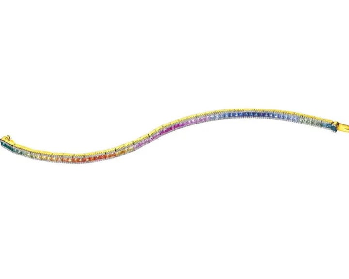 Bransoletka z żółtego złota z brylantami i szafirami kolorowymi - 18 cm - próba 585