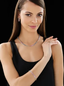 Bransoletka z żółtego złota z brylantami i szafirami kolorowymi - 18 cm - próba 585