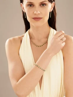 Bransoletka z żółtego złota z diamentami i szmaragdami - 18 cm - próba 585