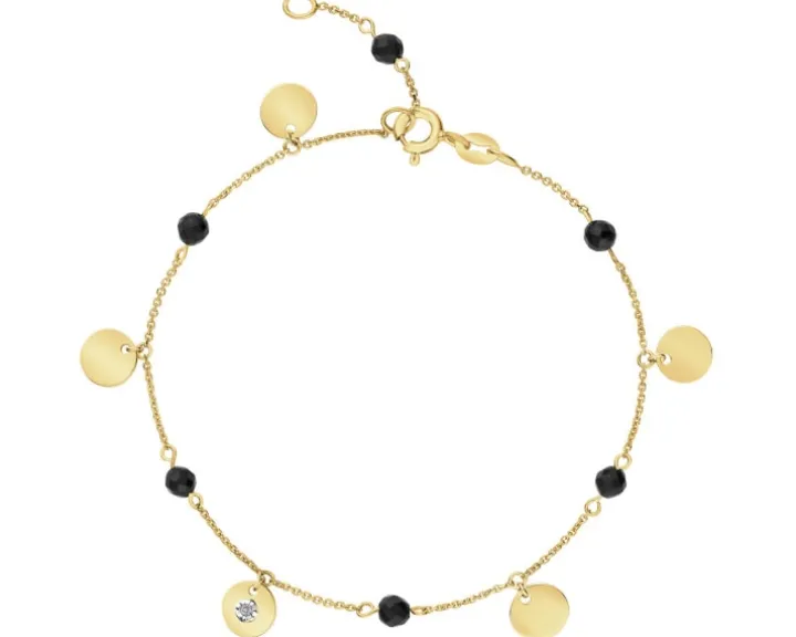 Bransoletka z żółtego złota z brylantem i agatami - próba 375