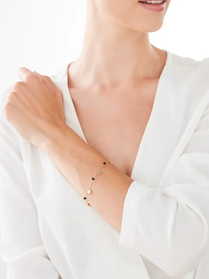 Bransoletka z żółtego złota z brylantem i agatami - próba 375