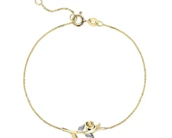 Bransoletka z żółtego złota z diamentami - róża - 0,02 ct - próba 375