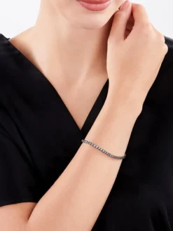 Bransoletka z żółtego złota z czarnym brylantem i topazami London Blue - 18 cm - próba 585