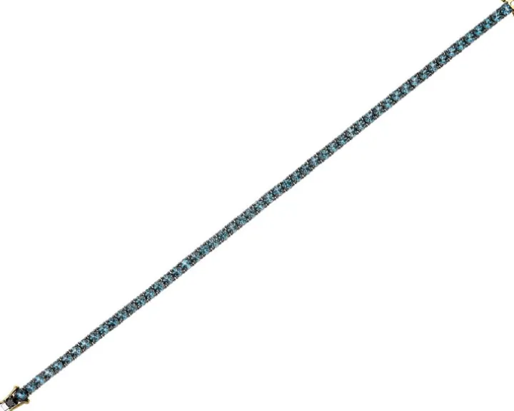 Bransoletka z żółtego złota z czarnym brylantem i topazami London Blue - 18 cm - próba 585