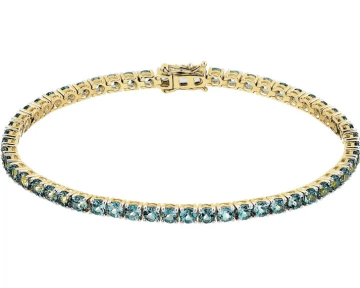 Bransoletka z żółtego złota z brylantem i topazami London Blue - 18 cm - próba 585