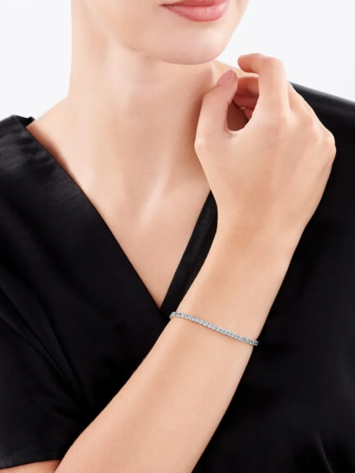 Bransoletka z żółtego złota z brylantem i topazami London Blue - 18 cm - próba 585