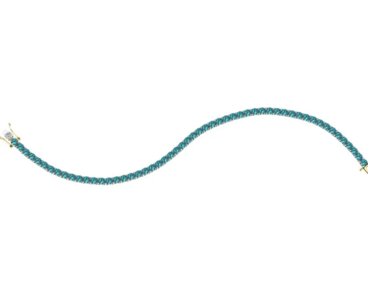 Bransoletka z żółtego złota z brylantem i topazami London Blue - 18 cm - próba 585