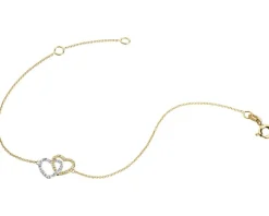 Bransoletka z żółtego złota z diamentami - serca - 0,04 ct - próba 375