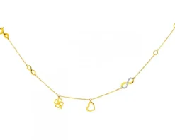 Bransoletka z żółtego złota z diamentami - serce, nieskończoność, koniczyna - 0,01 ct - próba 375