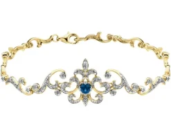 Bransoletka z  żółtego złota z brylantami i szafirem - 18 cm - próba 585