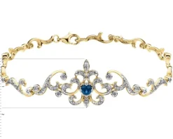 Bransoletka z  żółtego złota z brylantami i szafirem - 18 cm - próba 585