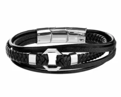 Bransoletka ze stali szlachetnej i skóry