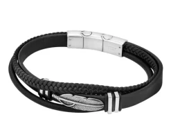Bransoletka ze stali szlachetnej i skóry - piórko