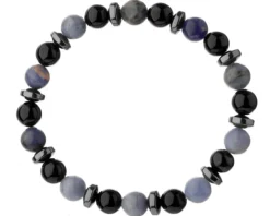 Bransoletka ze stali szlachetnej z onyksami, sodalitami i hematytami