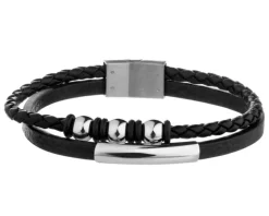 Bransoletka ze stali szlachetnej ze skórą i kauczukiem syntetycznym
