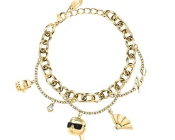 Bransoletka ze stali szlachetnej z cyrkoniami i emalią - wachlarz, rękawiczka, Karl Lagerfeld