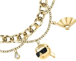 Bransoletka ze stali szlachetnej z cyrkoniami i emalią - wachlarz, rękawiczka, Karl Lagerfeld