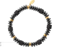 Bransoletka ze stali szlachetnej z lawą i hematytami