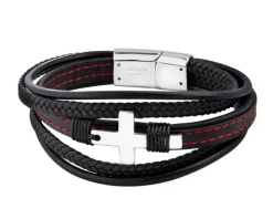 Bransoletka ze stali szlachetnej i skóry - krzyż