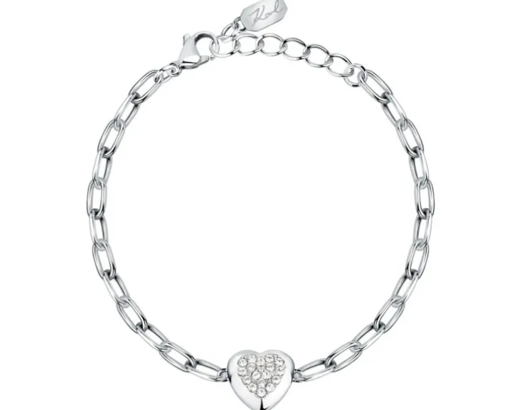 Bransoletka ze stali szlachetnej z cyrkoniami - serce, Karl Lagerfeld