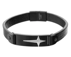 Bransoletka ze stali szlachetnej i skóry - krzyż