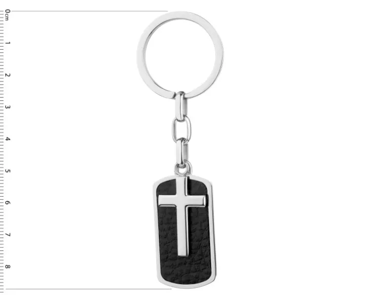 Brelok ze stali szlachetnej i skóry - krzyż