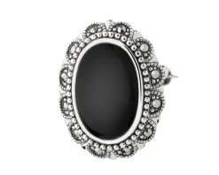 Broszka - zawieszka srebrna z onyksem i markasytami
