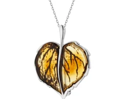 Broszka - zawieszka srebrna z bursztynem - liść