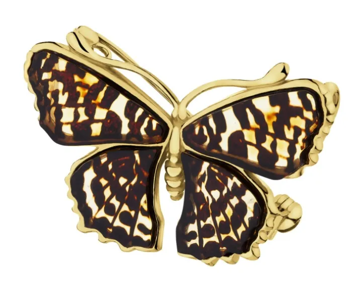 Broszka - zawieszka srebrna z bursztynem - motyl