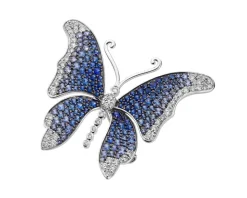 Broszka - zawieszka z białego złota z brylantami i szafirami - motyl - próba 750