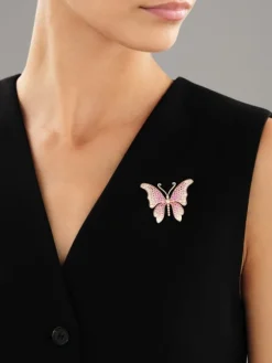 Broszka - zawieszka z różowego złota z brylantami i szafirami - motyl - próba 750