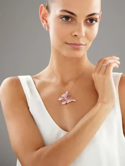 Broszka - zawieszka z różowego złota z brylantami i szafirami - motyl - próba 750