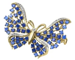 Broszka - zawieszka z żółtego złota z diamentami i szafirami - motyl - próba 585