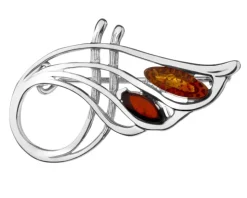 Broszka srebrna z bursztynem