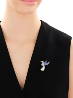 Broszka srebrna z cyrkoniami - koliber