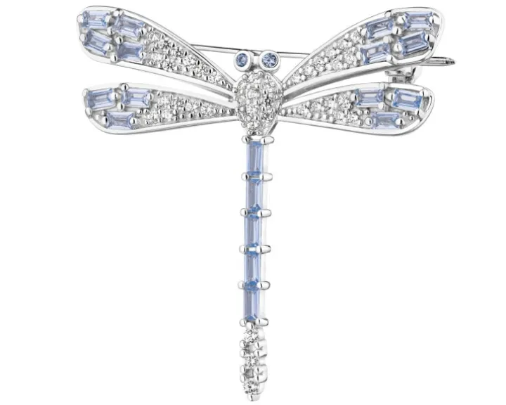 Broszka srebrna z cyrkoniami - ważka