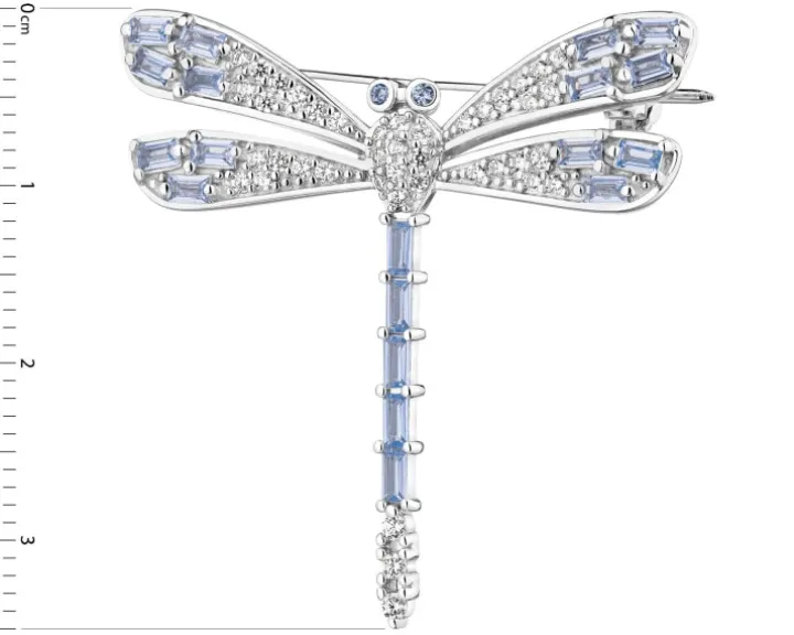 Broszka srebrna z cyrkoniami - ważka