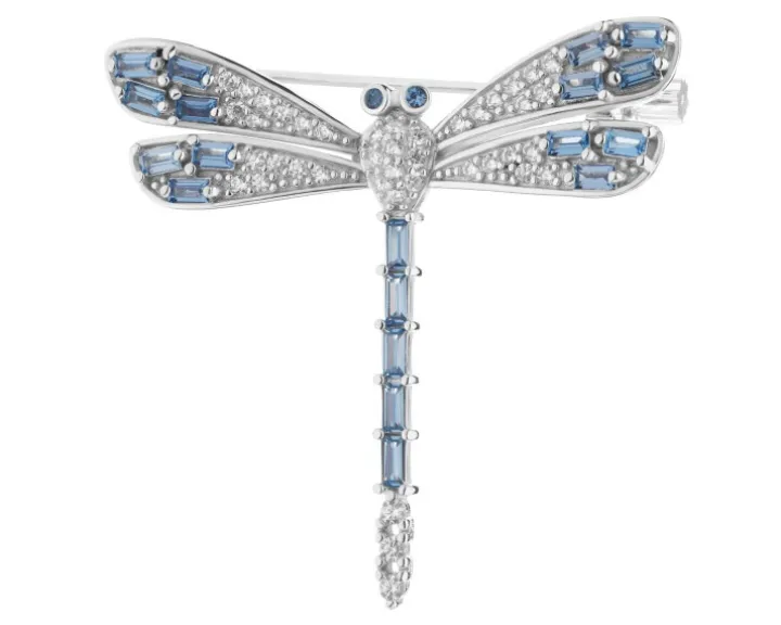 Broszka srebrna z cyrkoniami - ważka